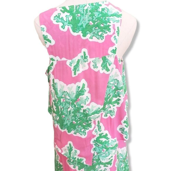 CROWN & Ivy Pink and lime Green Spring Summer Dress Knee Coral Length Sz 10 - Picture 4 of 8